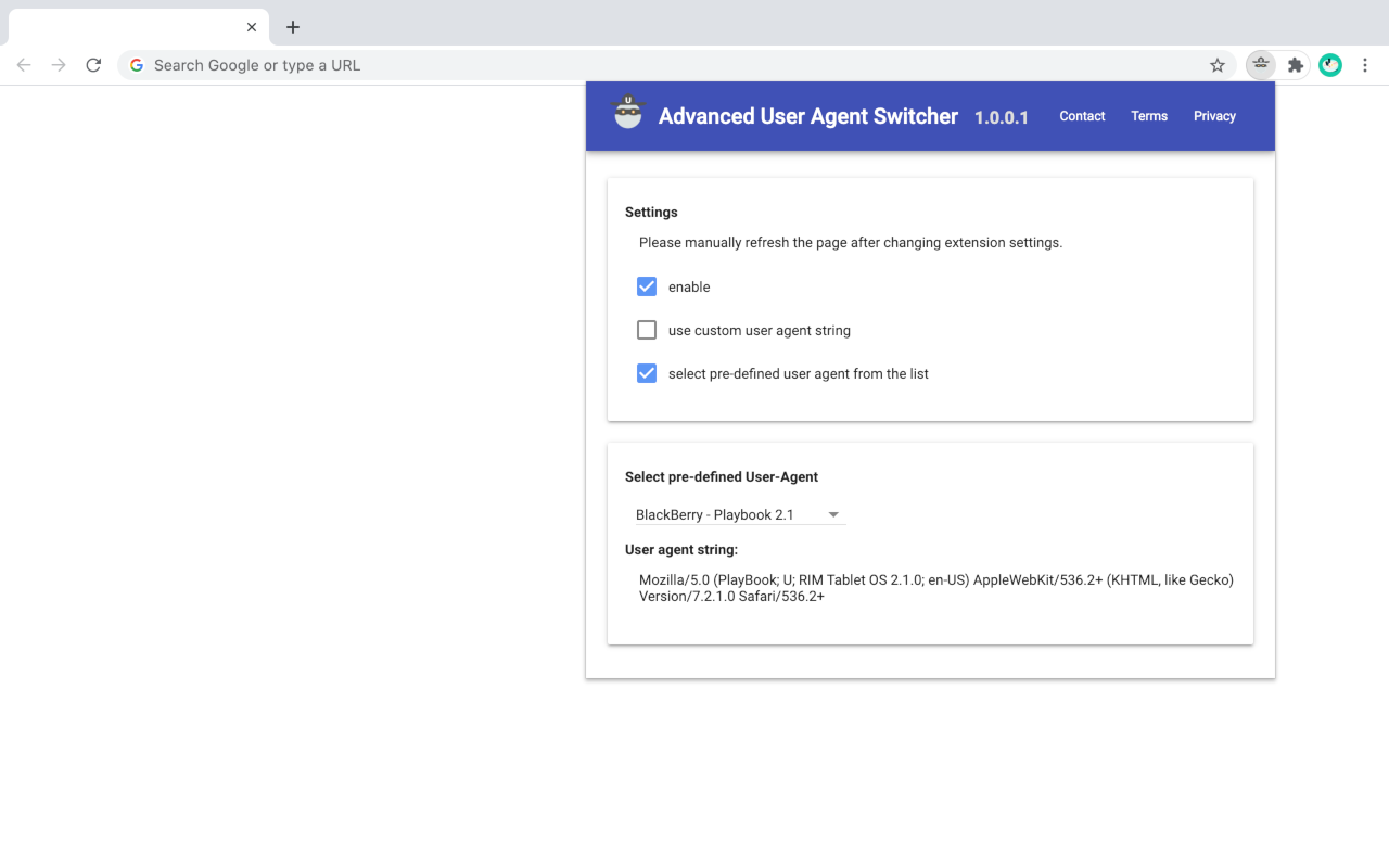 Advanced User Agent Switcher